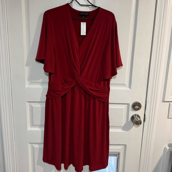 Lane Bryant Red Short Sleeve Wrap Front Midi Dress Size 2X 18/20 New With Tags - Picture 2 of 8